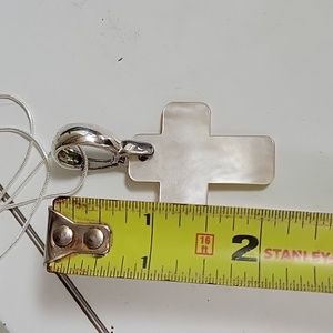 VTG LARGE GSJ STERLING SILVER MOTHER OF PEARL CROSS PENDANT 62MM X 31MM NECKLACE